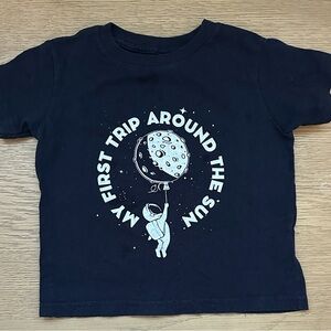 1st Birthday “Rowan” Navy Graphic Tee with Space Balloon Print